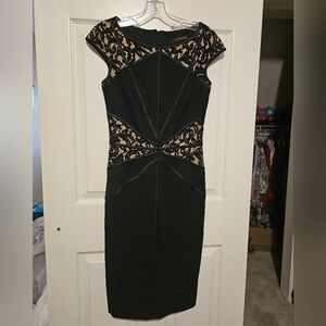 Takashi Shoji Black Lace over Nude Cocktail Dress sz XS